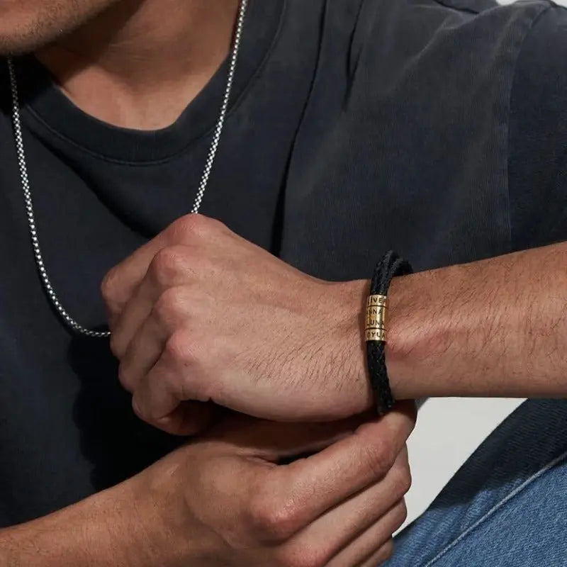 Bracciale Navigator con Nomi in Pelle Intrecciata