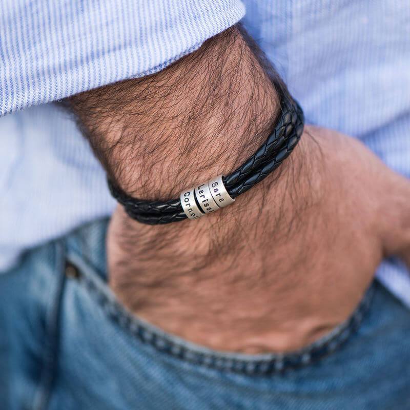 Bracciale con Nome Navigator in Pelle Intrecciata