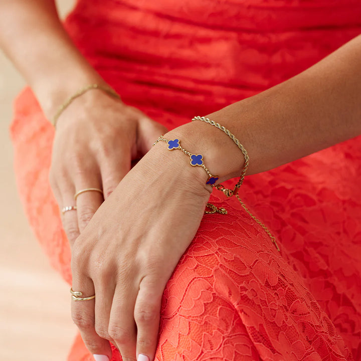 Bracciale Smaltato con Quadrifoglio Blu Navy